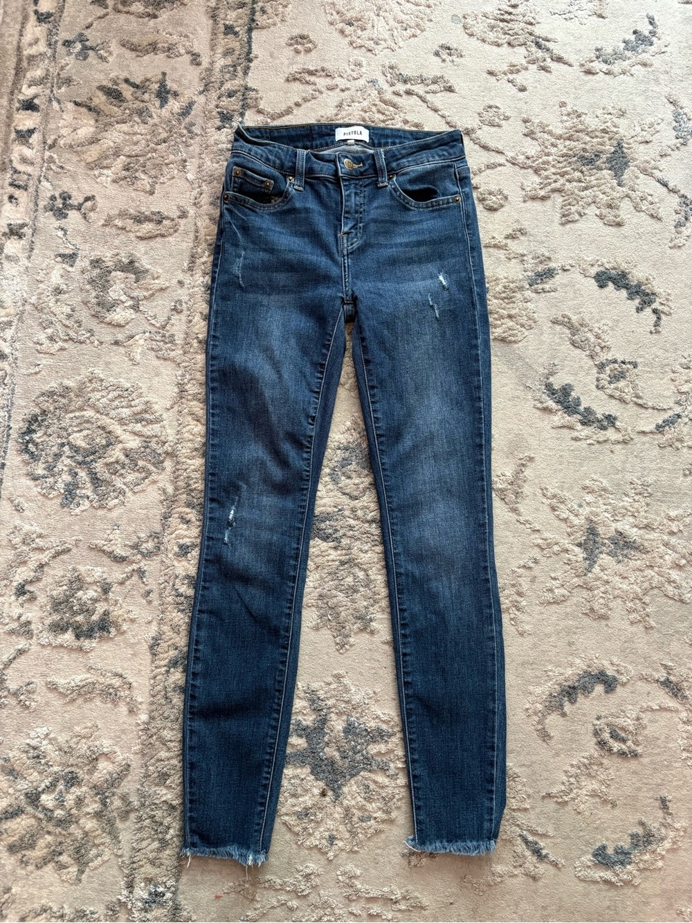 pistola Dark Wash Skinny Jeans with Raw Hem